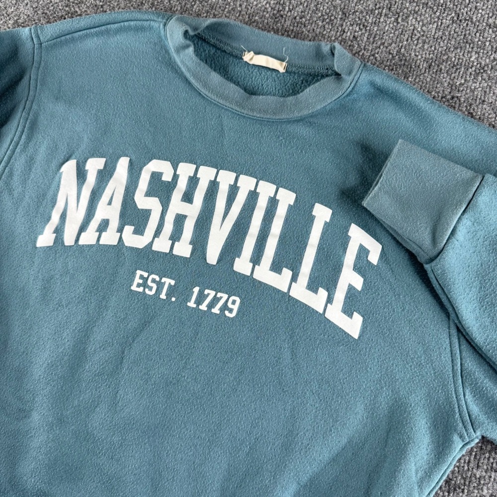 Nashville Est 1779 Graphic Sweatshirt Teal Blue Crewneck XS